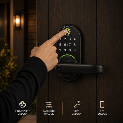 Smart Door Handle Lock with Keypad: Fingerprint Smart Knob - Keyless Entry Digital Lock for Front Door - Deadbolt with APP - Generate Passcode Remotely - DIY Installation