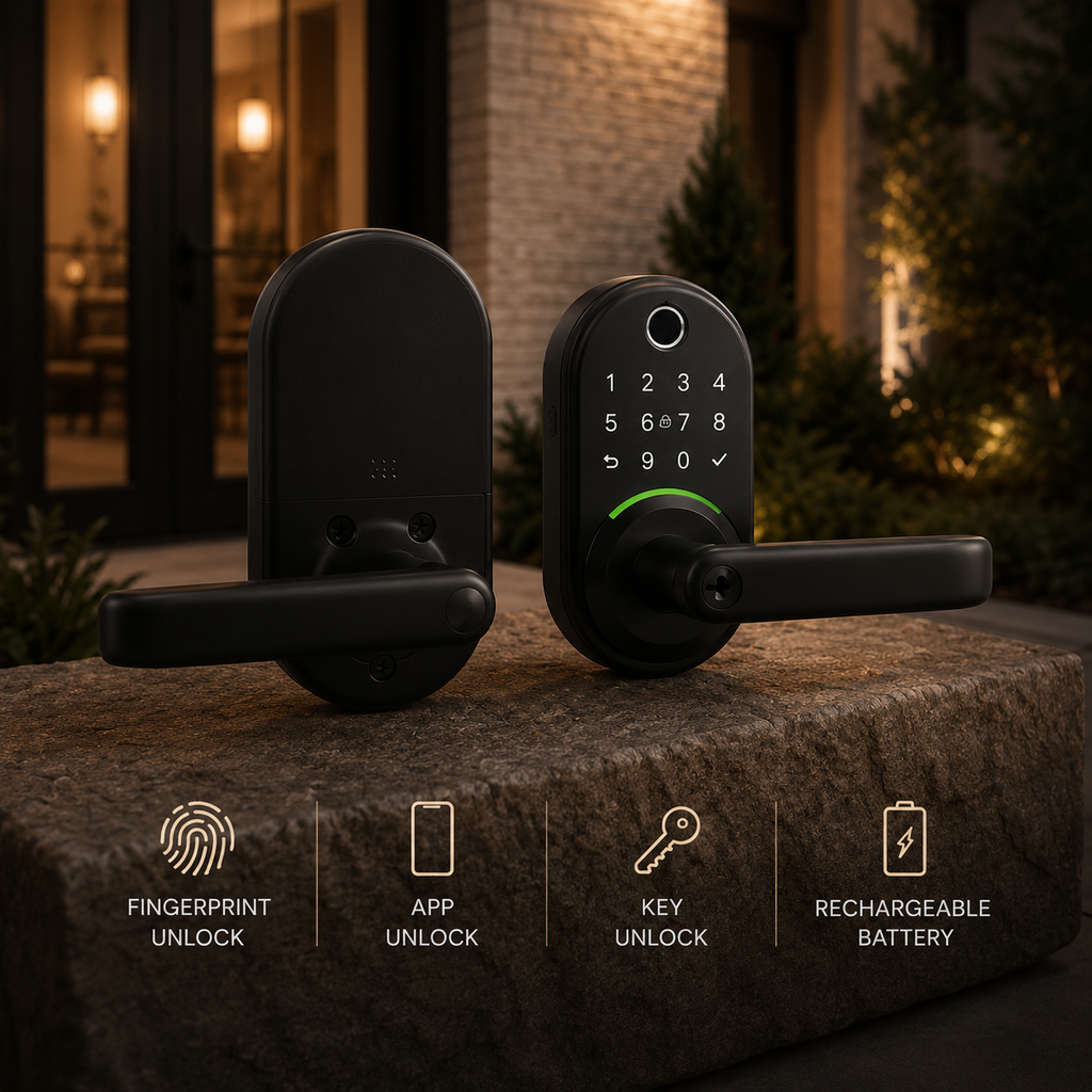 Smart Door Handle Lock with Keypad: Fingerprint Smart Knob - Keyless Entry Digital Lock for Front Door - Deadbolt with APP - Generate Passcode Remotely - DIY Installation