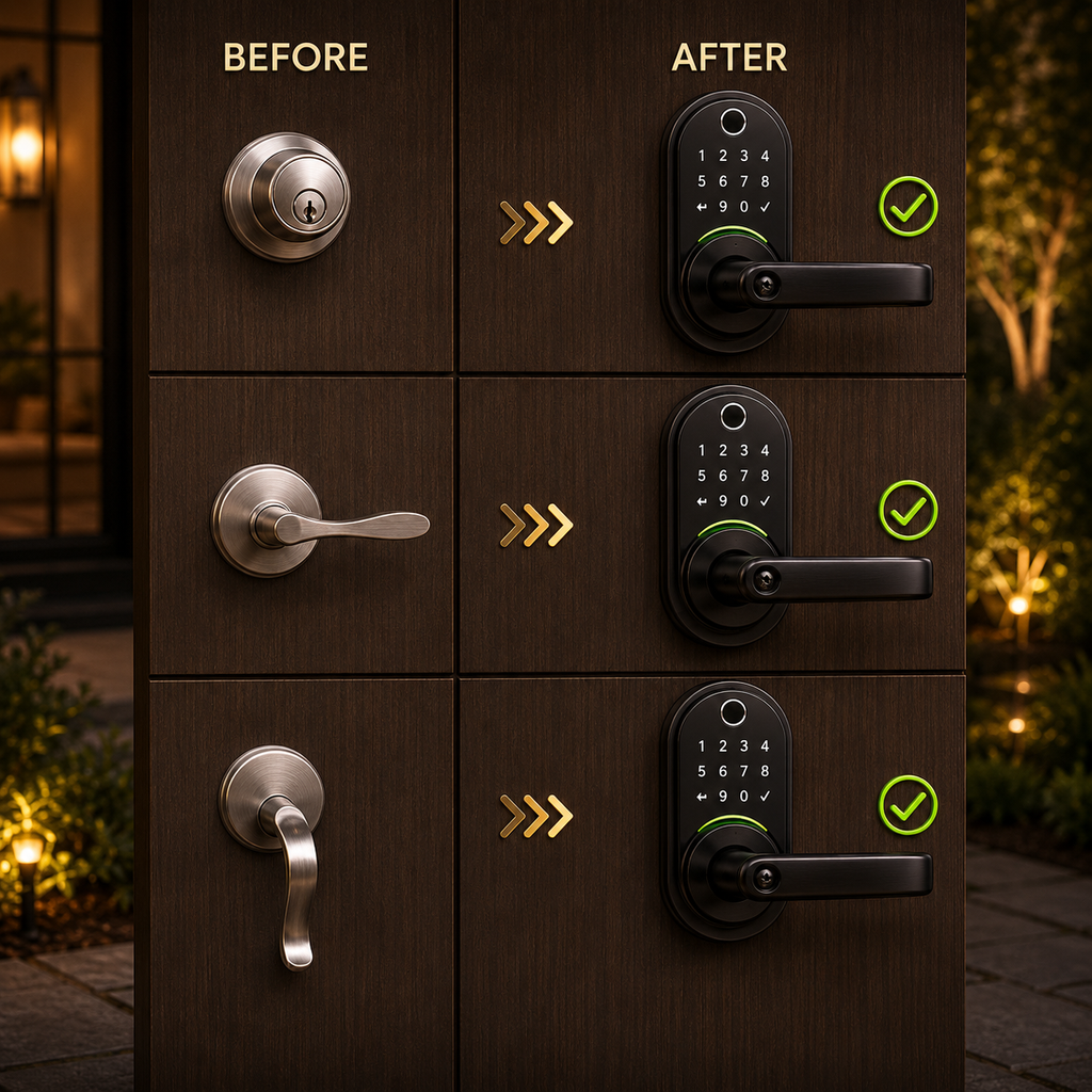 Smart Door Handle Lock with Keypad: Fingerprint Smart Knob - Keyless Entry Digital Lock for Front Door - Deadbolt with APP - Generate Passcode Remotely - DIY Installation
